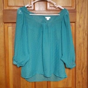 Sheer Cold Shoulder Polka Dot 3/4 Sleeve Top Sz M